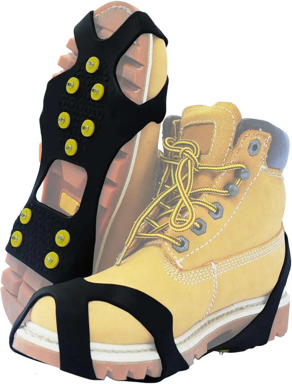 Crampons Traction Ice Cleats Grippers Shoe Ice Snow Grips Slip-on Stretch Footwear for Hiking Walking Climbing Fishing Jogging with 10 Steel Studs Anti-Slip Stainless Steel Spikes