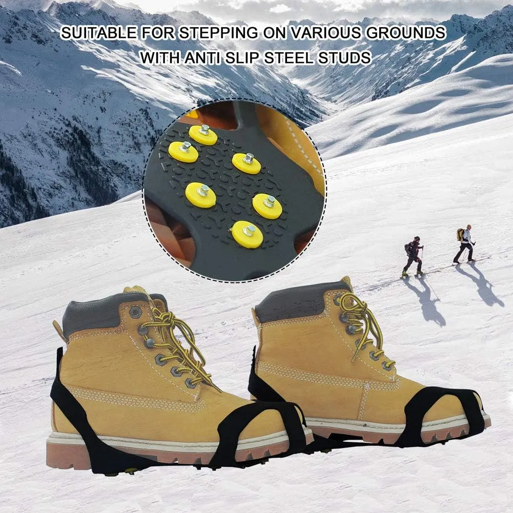 Crampons Traction Ice Cleats Grippers Shoe Ice Snow Grips Slip-on Stretch Footwear for Hiking Walking Climbing Fishing Jogging with 10 Steel Studs Anti-Slip Stainless Steel Spikes