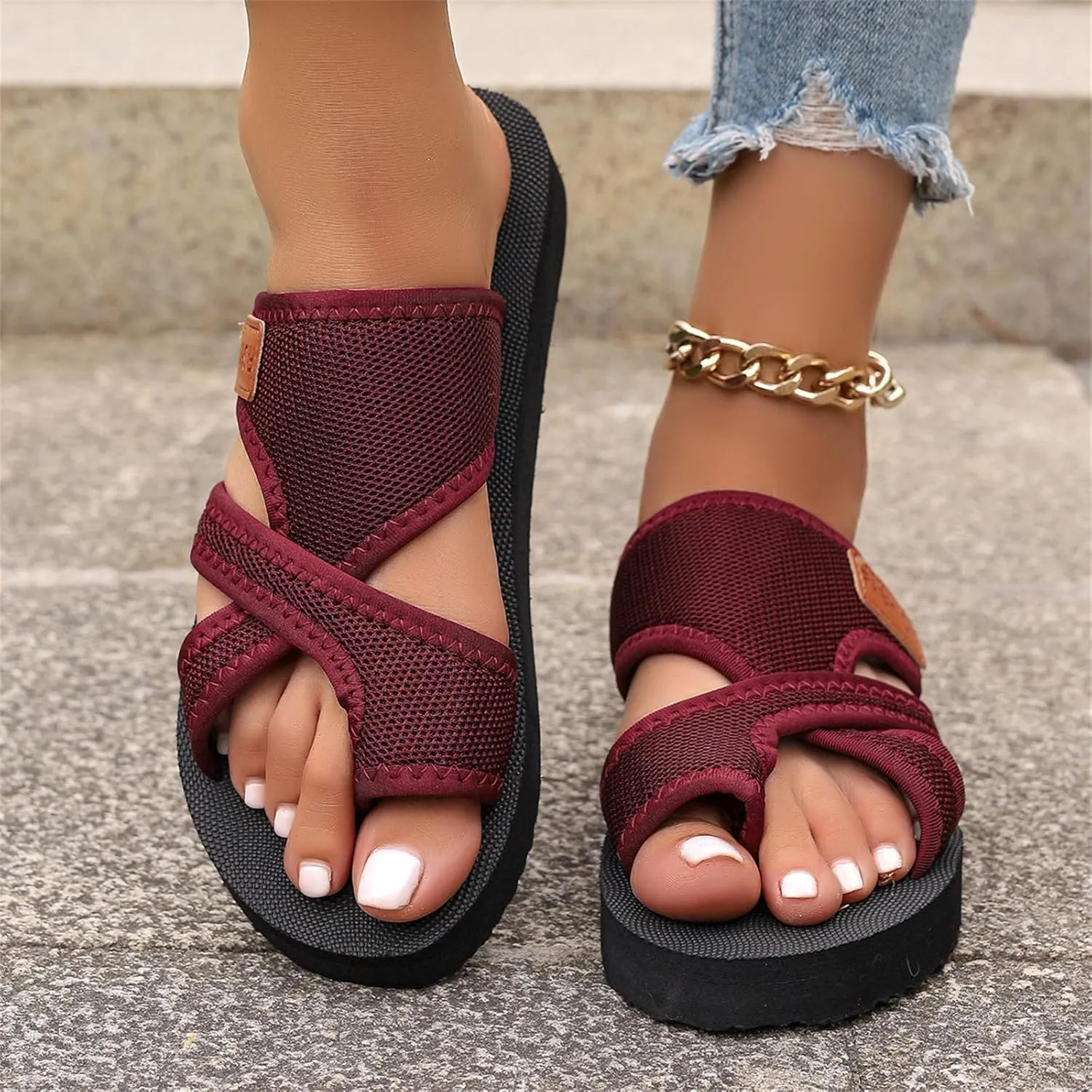 Lausiuoe Orthopedic Sandals For Women Arch Support Walking Sandals Summer Casual Comfort Orthotic Slippers Slides Flip Flops