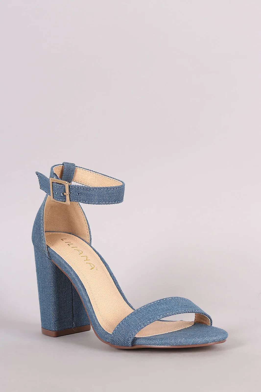 Liliana Denim Ankle Strap Open Toe Chunky Heel