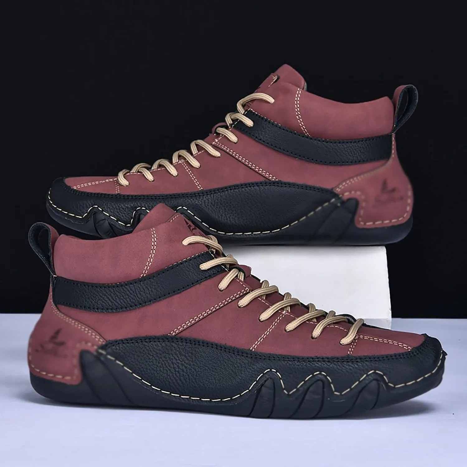 Men's Handmade Lace Up High Top Chukka Boots,Casual Slip-on Lightweight Dress Sneakers All Season Non-Slip Waterproof Driving Ankle Boots