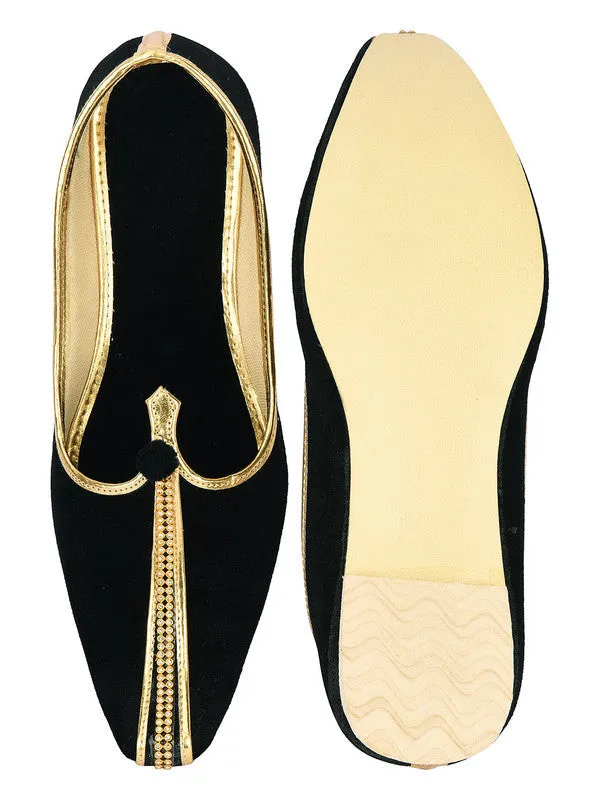Men's Indian Ethnic Party Wear Black Studded Footwear - Desi Colour