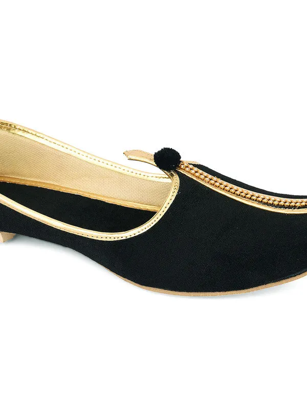 Men's Indian Ethnic Party Wear Black Studded Footwear - Desi Colour