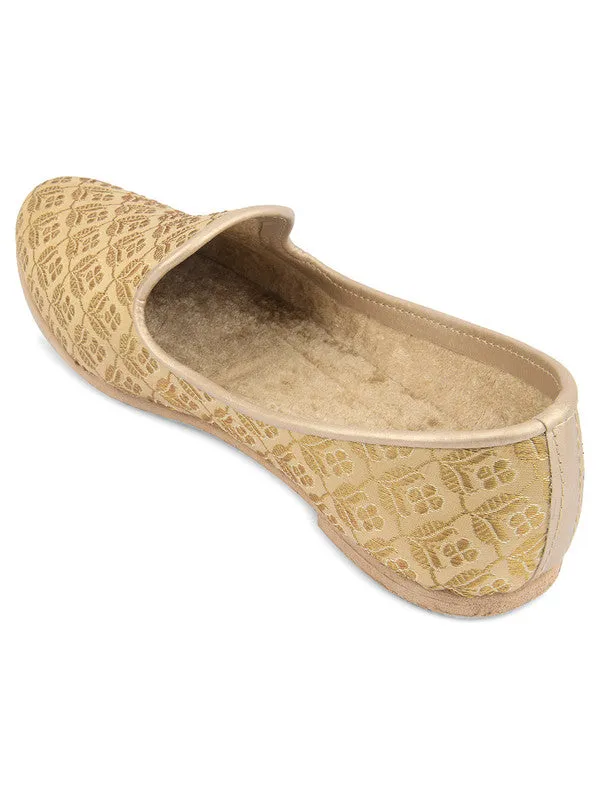 Men's Indian Ethnic Party Wear Golden Footwear - Desi Colour