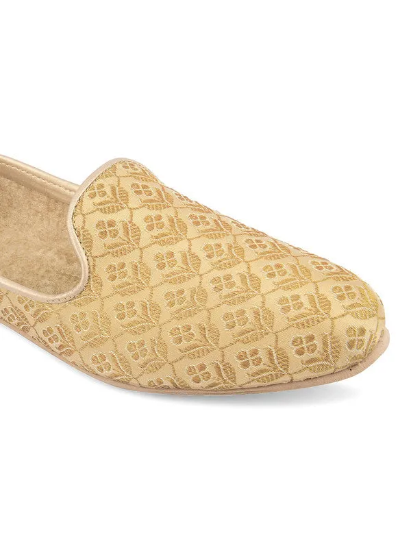 Men's Indian Ethnic Party Wear Golden Footwear - Desi Colour
