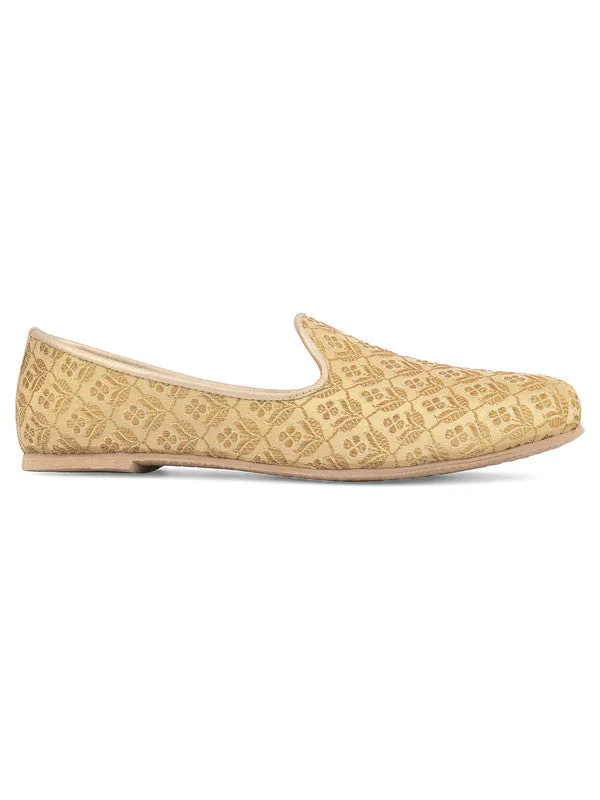 Men's Indian Ethnic Party Wear Golden Footwear - Desi Colour