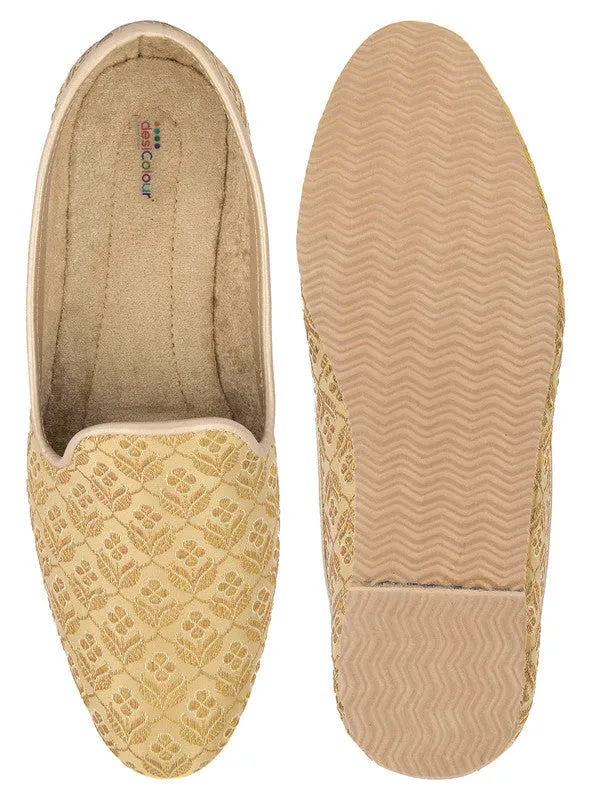Men's Indian Ethnic Party Wear Golden Footwear - Desi Colour
