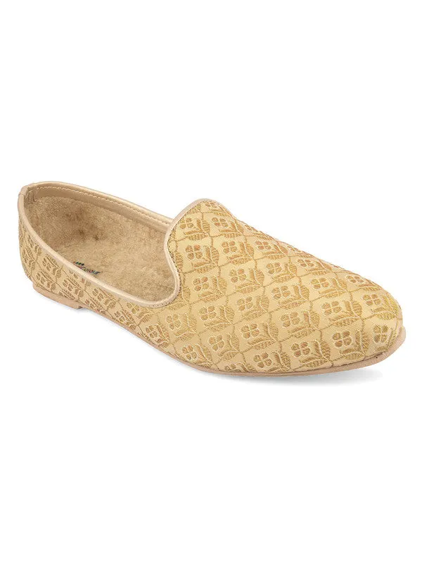 Men's Indian Ethnic Party Wear Golden Footwear - Desi Colour
