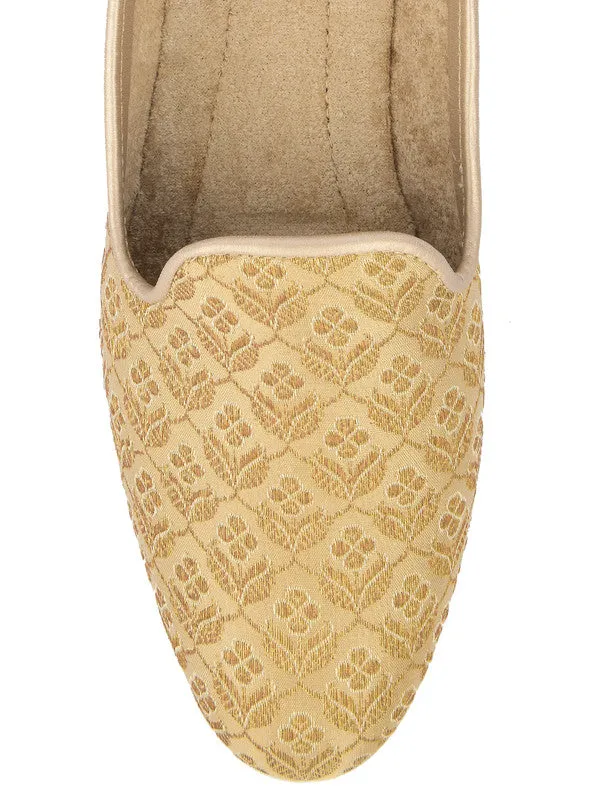 Men's Indian Ethnic Party Wear Golden Footwear - Desi Colour