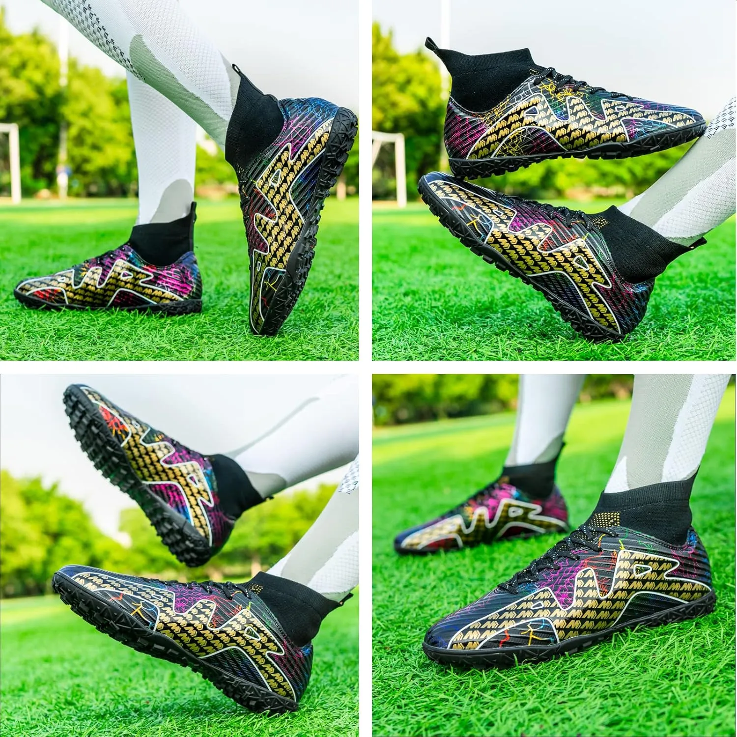Mnplciea Soccer Cleats Mens Professional High-top Soccer Shoes Breathable Football Boots Boys Anti-Slip Outdoor Indoor Turf Training Athletic Sneaker