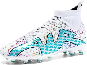 Mnplciea Soccer Cleats Mens Professional High-top Soccer Shoes Breathable Football Boots Boys Anti-Slip Outdoor Indoor Turf Training Athletic Sneaker
