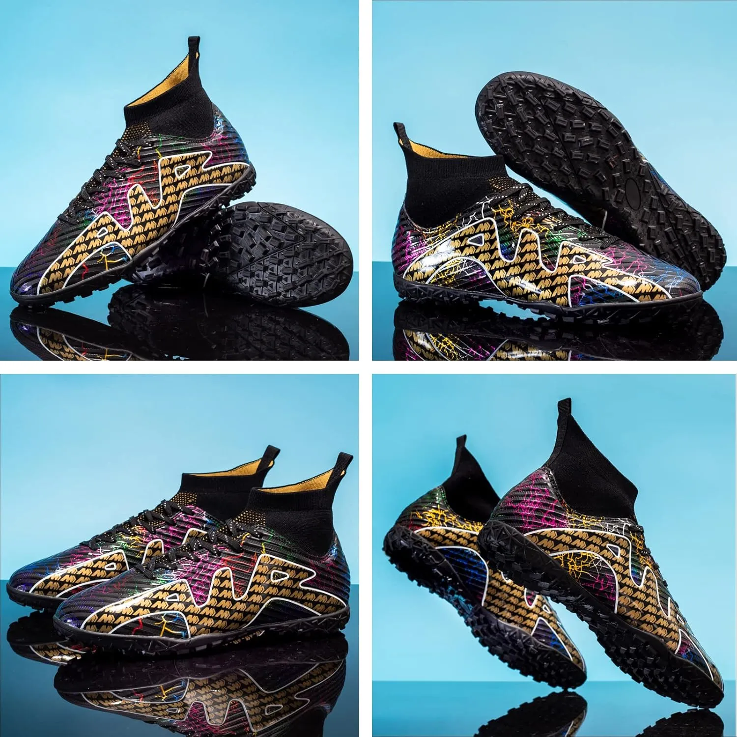 Mnplciea Soccer Cleats Mens Professional High-top Soccer Shoes Breathable Football Boots Boys Anti-Slip Outdoor Indoor Turf Training Athletic Sneaker