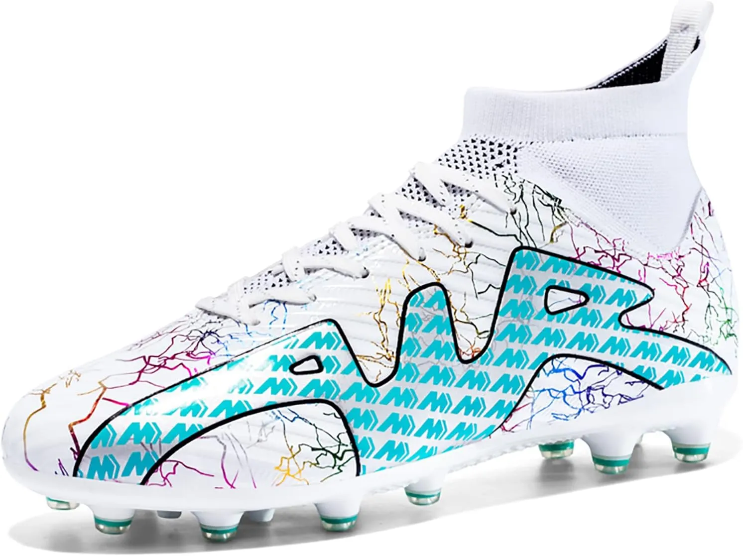 Mnplciea Soccer Cleats Mens Professional High-top Soccer Shoes Breathable Football Boots Boys Anti-Slip Outdoor Indoor Turf Training Athletic Sneaker