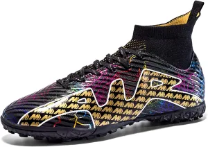 Mnplciea Soccer Cleats Mens Professional High-top Soccer Shoes Breathable Football Boots Boys Anti-Slip Outdoor Indoor Turf Training Athletic Sneaker