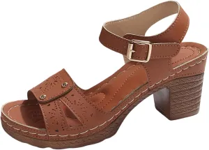 Platform Heels for Women Studded Platform High Heel Stylish Roman Block Heel Sandals with Buckle Ankle Strap