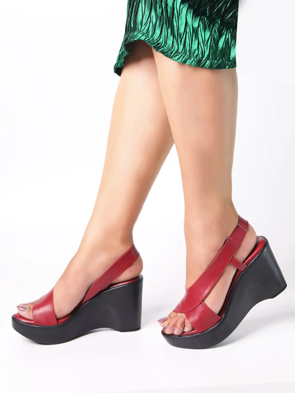 Samaira Maroon Wedge Heels