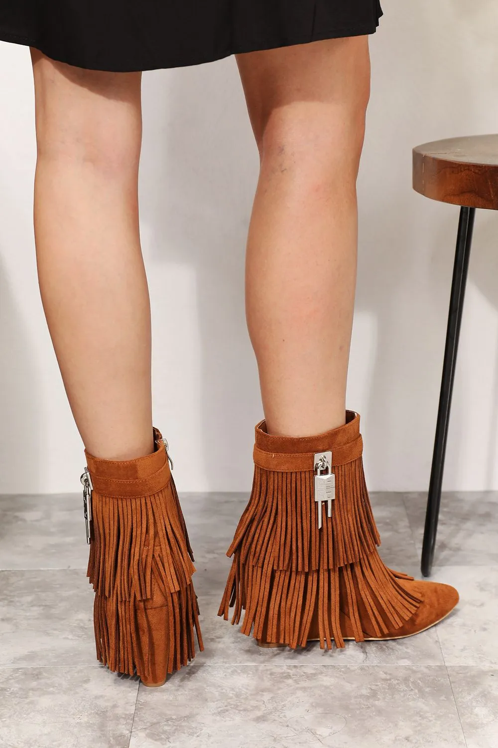 Tassel Booties Boho Fashion Wedge Heel Ankle Boot Women's Shoes