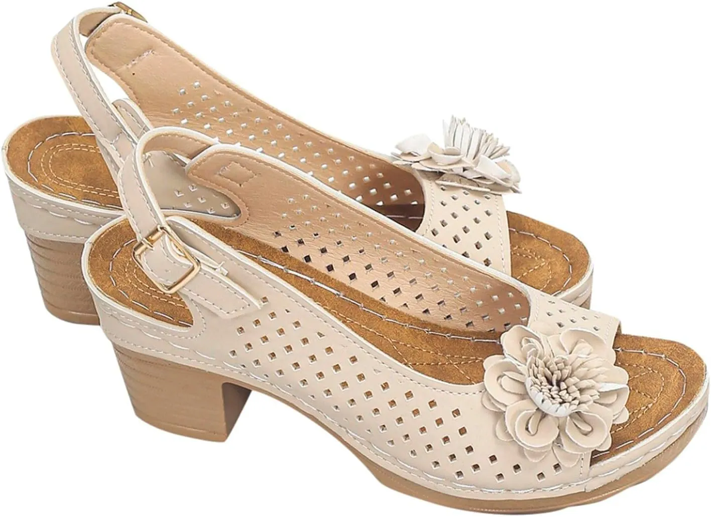 Womens Chunky High Block Heels Elegant Fish Mouth Flowers Sandals Dressy Summer Casual Ankle Strap Hollow Out Platform Wedge Sandal